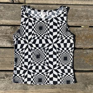 Checkered Optical Illusion Tank Top
